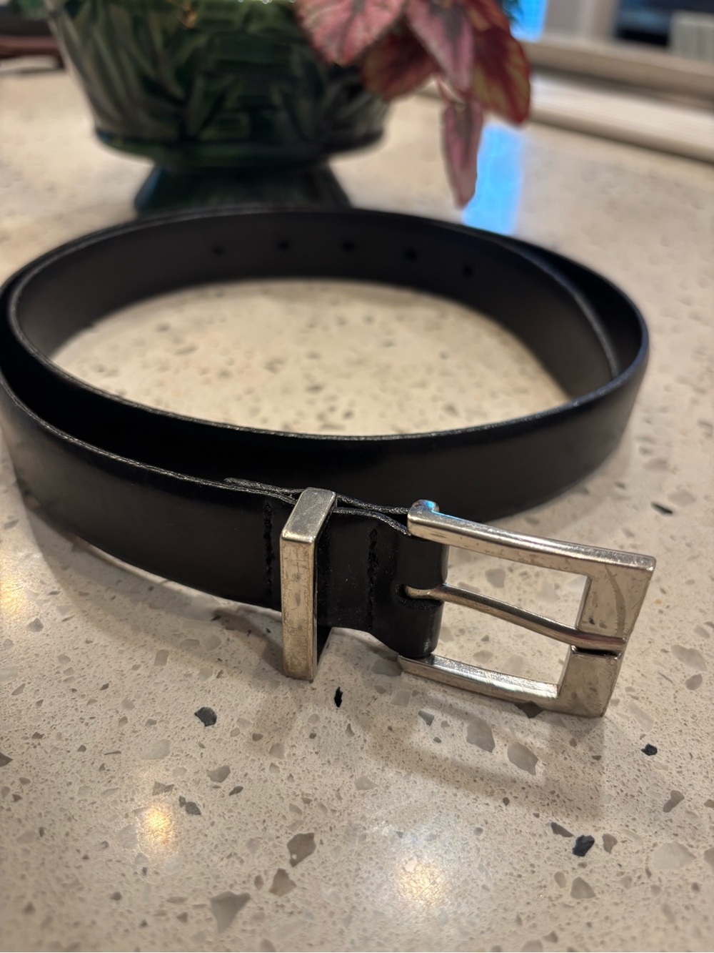 Ann Taylor LOFT Classic Black Leather Women’s Belt with Silver Buckle